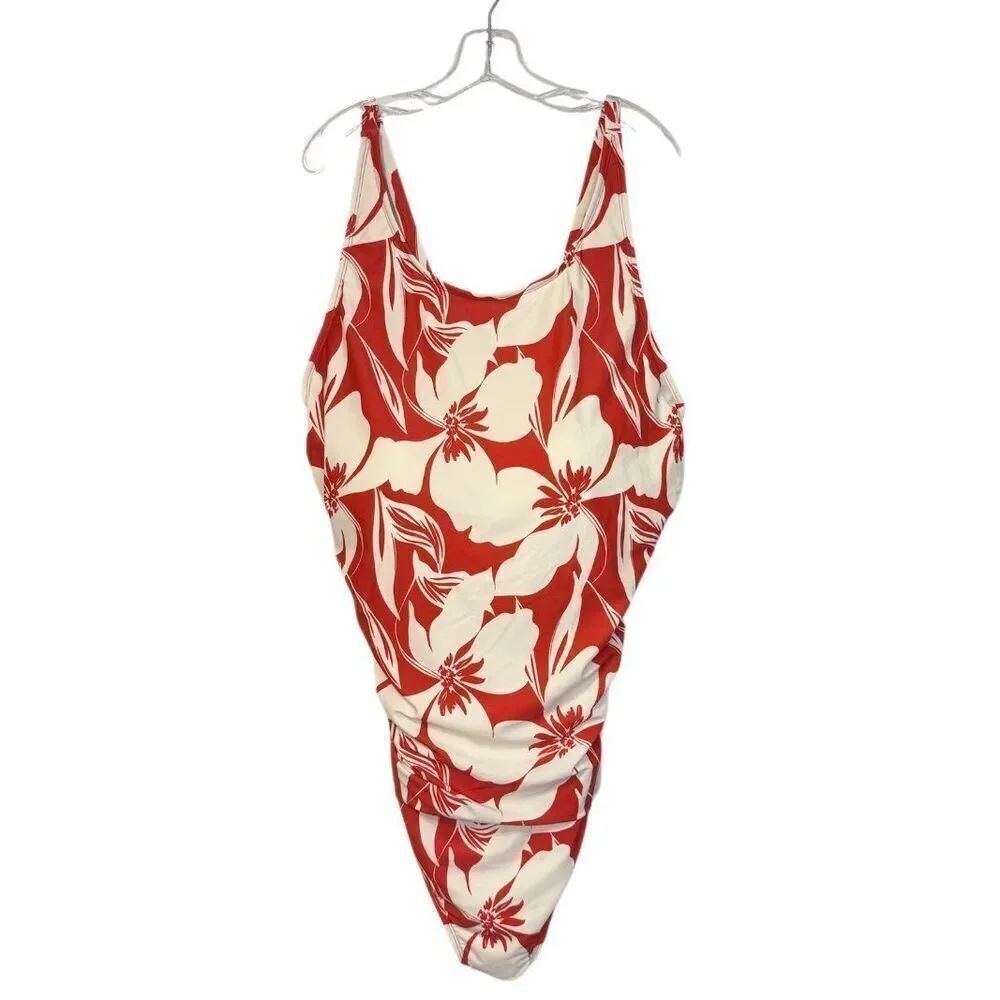 NWT!  Shade & Shore High Neck One Piece Swim Suit Plus Sz. 17 Floral Beach Resor